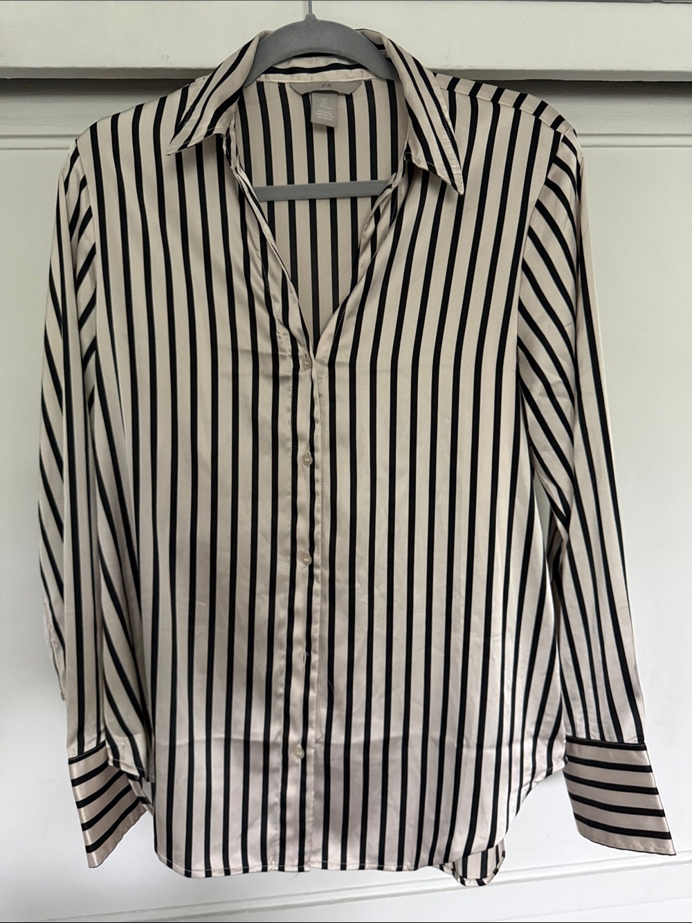 H&M Black and Cream Striped Button-Down Shirt